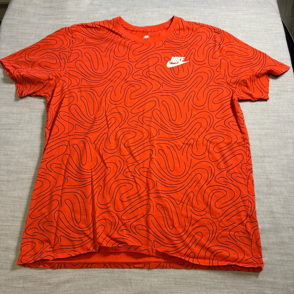 Nike, T-Shirt, XL, Orange, All Over Swirl Graphic Athletic Cut Tee, MSRP $35